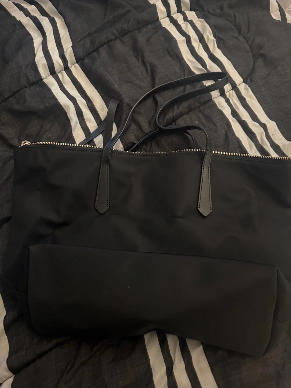 kate spade black tote with gold logo